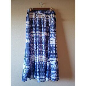 NY Collection women's blue tie-dye elastic waist maxi boho flowy - Large